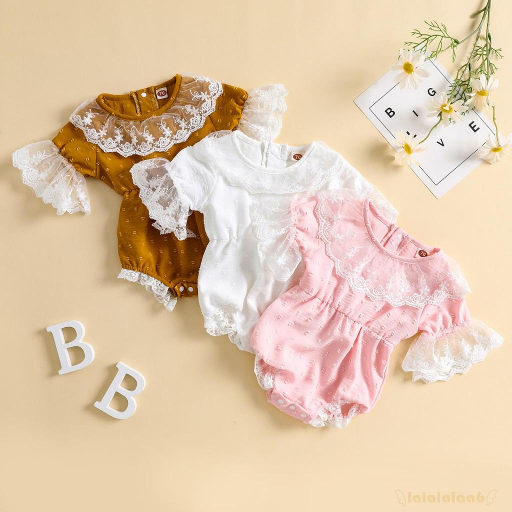 Bộ Áo Liền Quần Cổ Thuyền Tay Ngắn Phối Ren Thời Trang Mùa Hè Cho Bé Gái La6