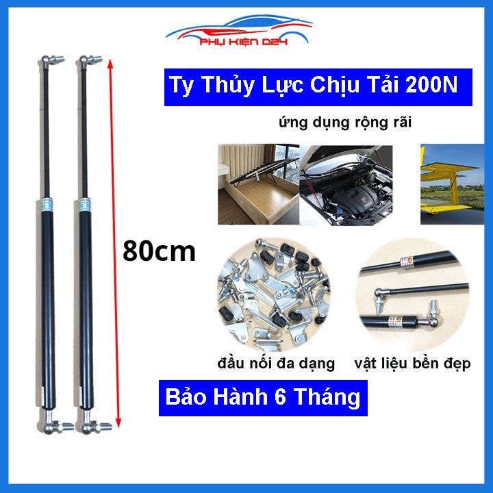 [200N-80cm] Bộ 2 ty thủy lực, ty đẩy, ben hơi nâng hạ capo cốp sau ô tô chịu tải 200N-20kg dài 80cm