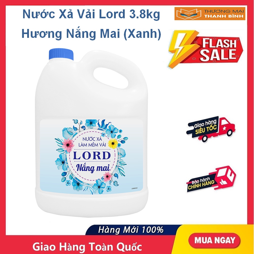 Nước xả làm mềm vải Lord 3.8kg hương Quyến rũ (tím), Ngọt ngào (hồng), Nắng mai (xanh)