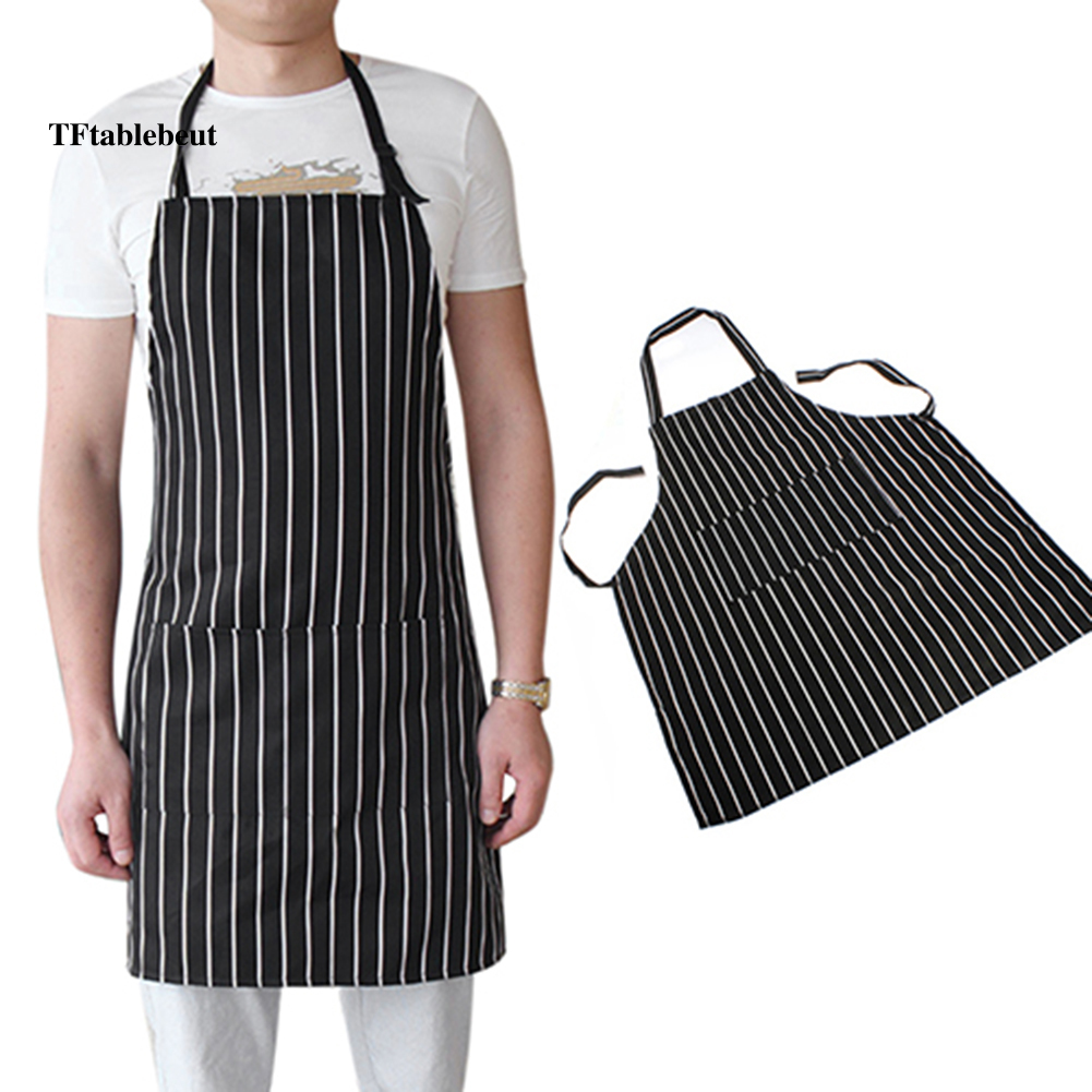 Tạp Dề Sọc Đen Điều Chỉnh Được Có 2 Túi Cho Đầu Bếp