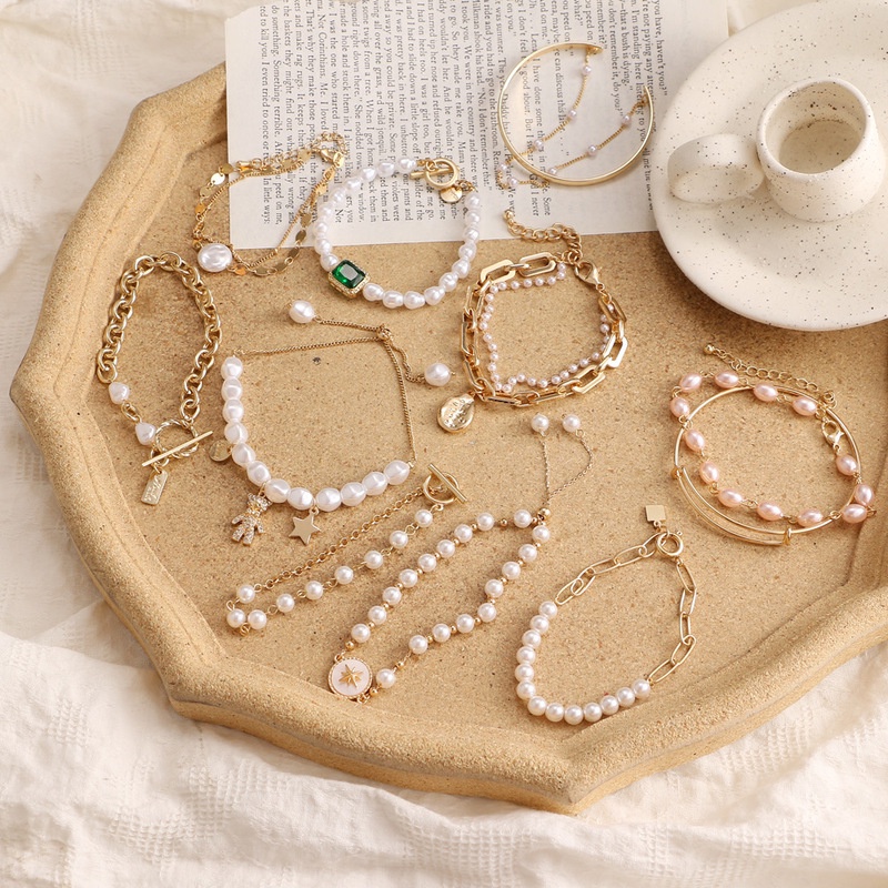 Vòng Tay Mạ Vàng Đính Hạt Giả Ngọc Trai Phong Cách Hiphop