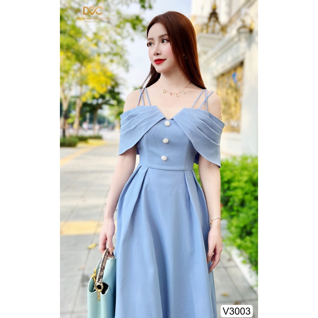 VÁY XANH 2 DÂY TRỄ VAI V3003-DOLCE VIVA COLLECTION