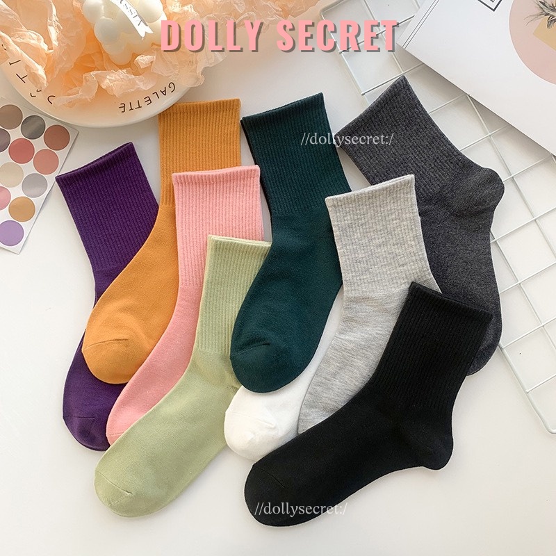 Tất vớ màu trơn cao cổ chất dệt kim kháng khuẩn phong cách Hàn Quốc DOLLY SECRET T17