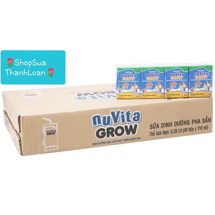 Sữa bột pha sẵn NutiFood Nuvita Grow - Thùng  48 hộp 110ml