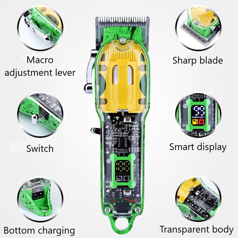 Tông Đơ Hớt Tóc Chuyên Nghiệp Công Suất Cao Đầu Dầu Trong Suốt Có Màn Hình LCD Kỹ Thuật Số