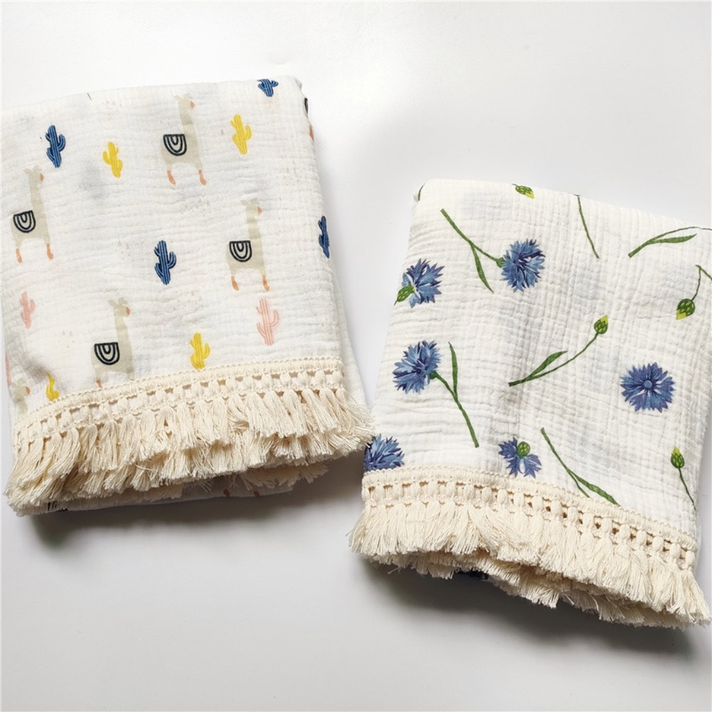 Haha Chăn Quấn Em Bé Bằng Cotton Nguyên Chất Phối Tua Rua Làm Phụ Kiện Chụp Ảnh