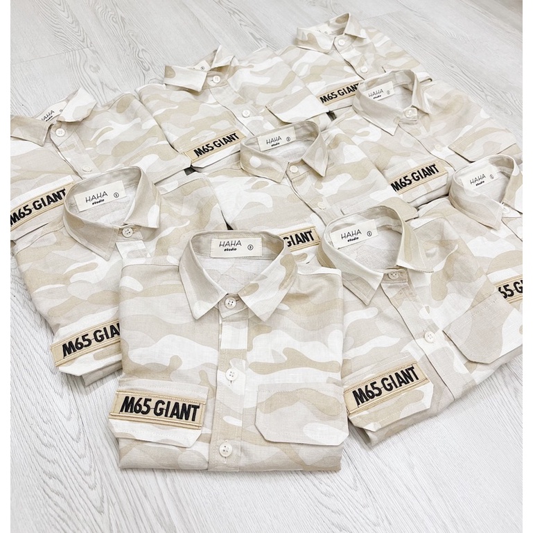 ÁO SƠ MI CHO BÉ, ÁO SƠ MI LINEN HỌA TIẾT LÍNH CHO BÉ TRAI TỪ 9KG ĐẾN 20KG