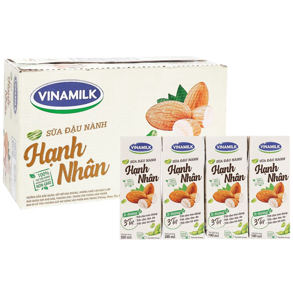 Sữa đậu nành Óc Chó/Hạnh Nhân/Đậu Đỏ Vinamilk - 1 lốc 4 hộp loại 180ml - soya vinamil