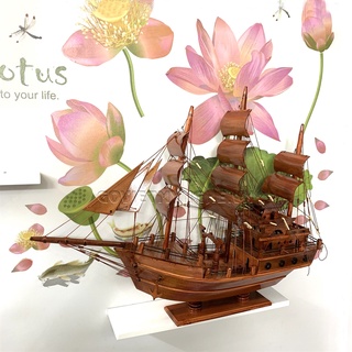 Mô Hình Tàu Thuyền Trang Trí Phong Thủy Tàu Gỗ Chở Hàng Thái Lan - Gỗ Tràm - Thân tàu 60cm
