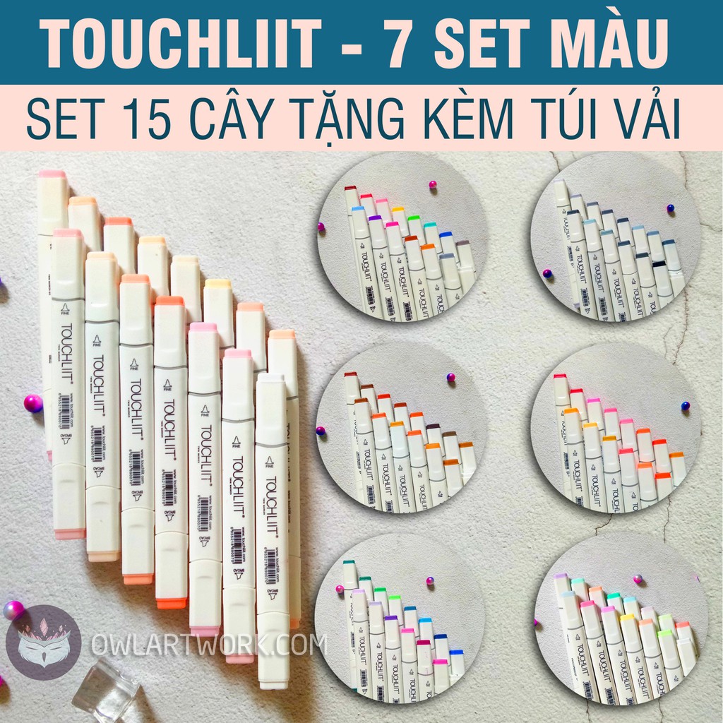 Bút Marker Touchliit 6: Bộ 15 Cây Theo Tone Màu - Tặng Túi Vải