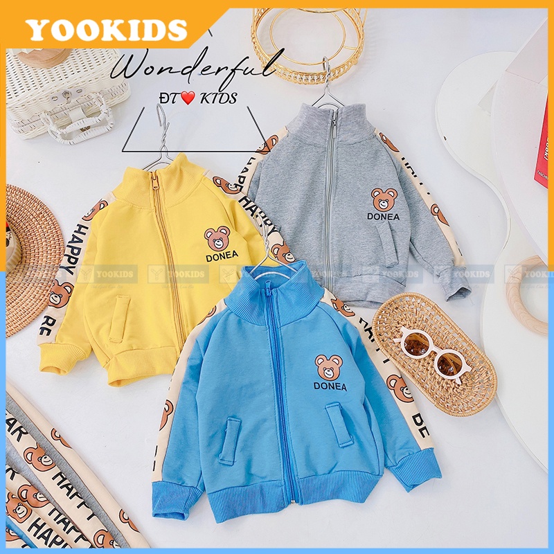 Bộ thu đông cho bé YOOKIDS khóa kéo chất da cá mềm ấm in hình gấu siêu xinh, Quần áo thu đông cho bé  1 2 3 4 tuổi