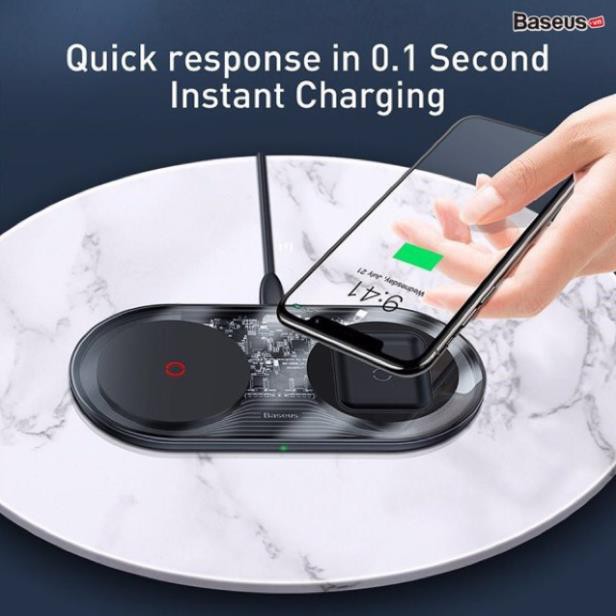 Bộ đế sạc nhanh không dây 2 trong 1 Baseus Simple Wireless Charger Turbo Edition （24W, Phone + Airpods Pro）