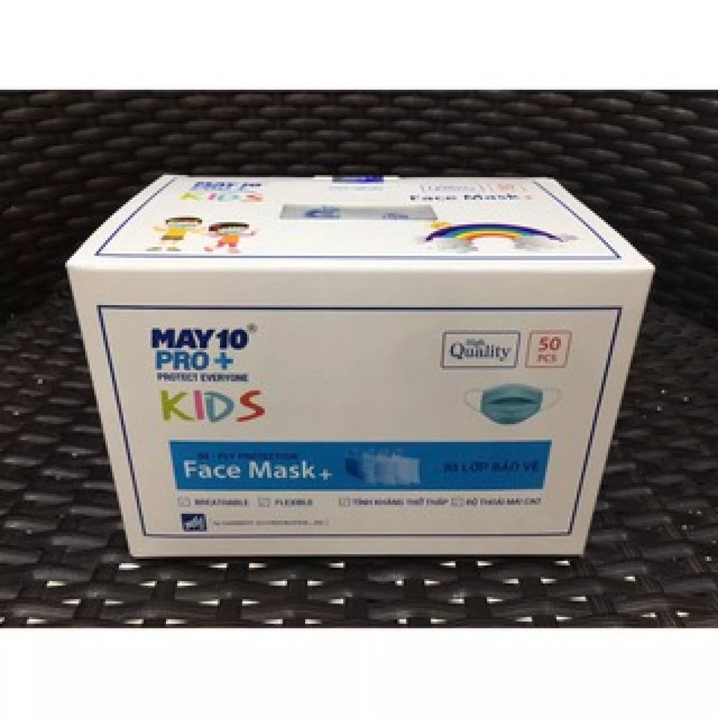 Khẩu trang y tế trẻ em 3 lớp kháng khuẩn MAY 10 hộp 50 chiếc đạt tiêu chuẩn ISO - Sản phẩm chuẩn hàng công ty