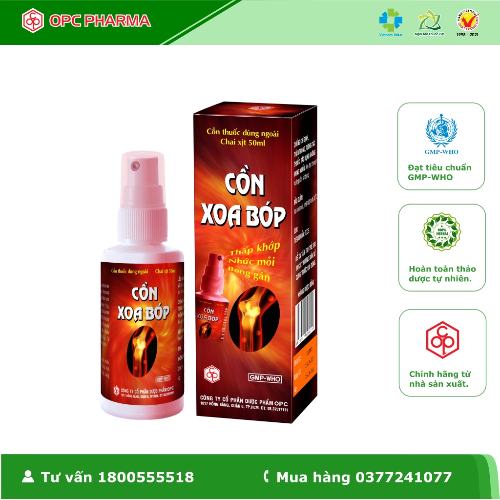 CỒN XOA BÓP OPC ( Chai xịt 50 ml & 60 ml ) - Dùng khi nhức mỏi, bị thương, bị ngã, bong gân - Hàng chính hãng OPC