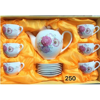 Bộ Tách Trà Vuông Gốm Sứ 1 Ấm + 6 Tách Kèm Dĩa Siêu Đẹp Giao Màu Ngẫu Nhiên