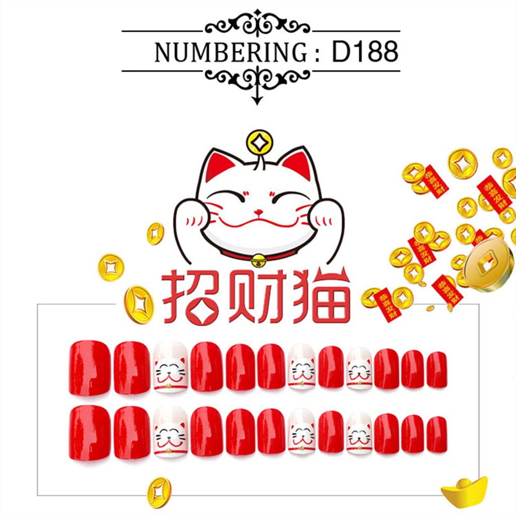 [Hàng mới về] Bộ 24 móng tay giả thời trang trang trí móng tay nghệ thuật có kèm keo dán