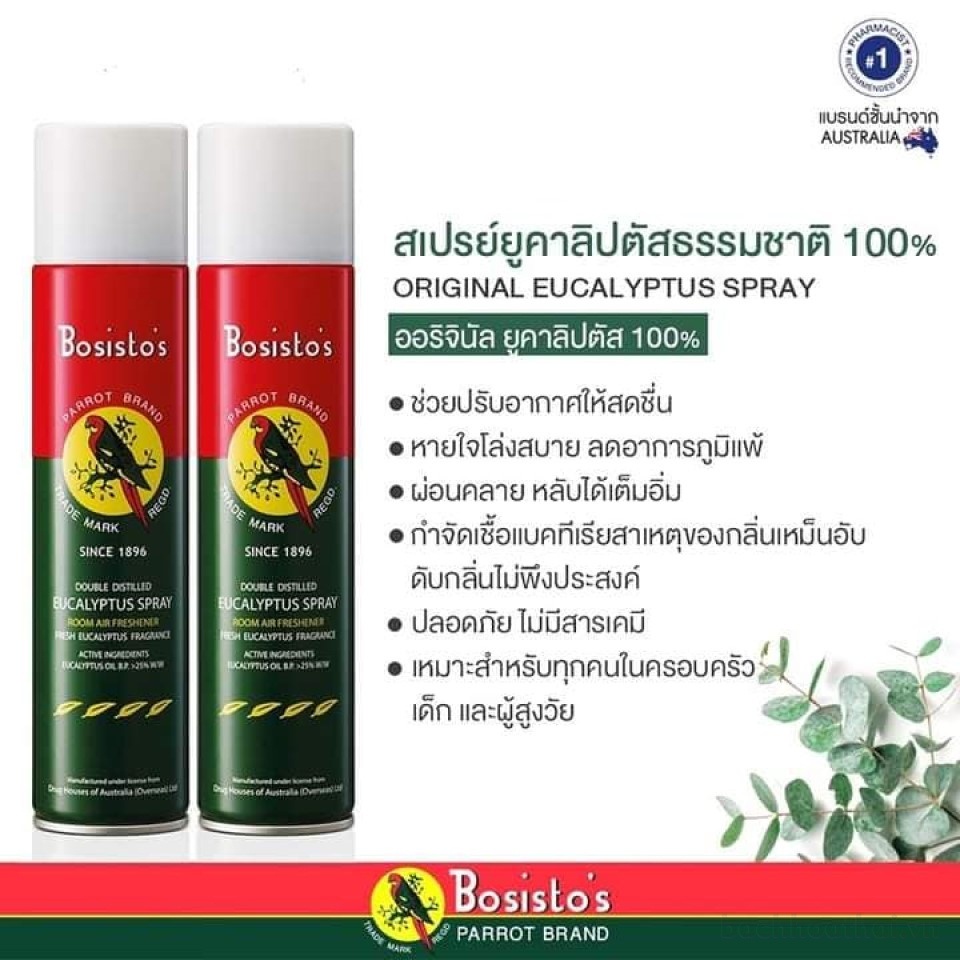 Chai xịt làm sạch khử mùi tınh dầu khuynh diệp Bosisto's Eucalyptus Spray Thái Lan