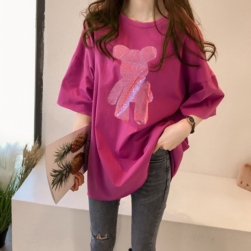 NRVP Áo thun cotton cổ tròn ngắn tay dáng rộng cỡ lớn thời trang năm 2021 cho nữ