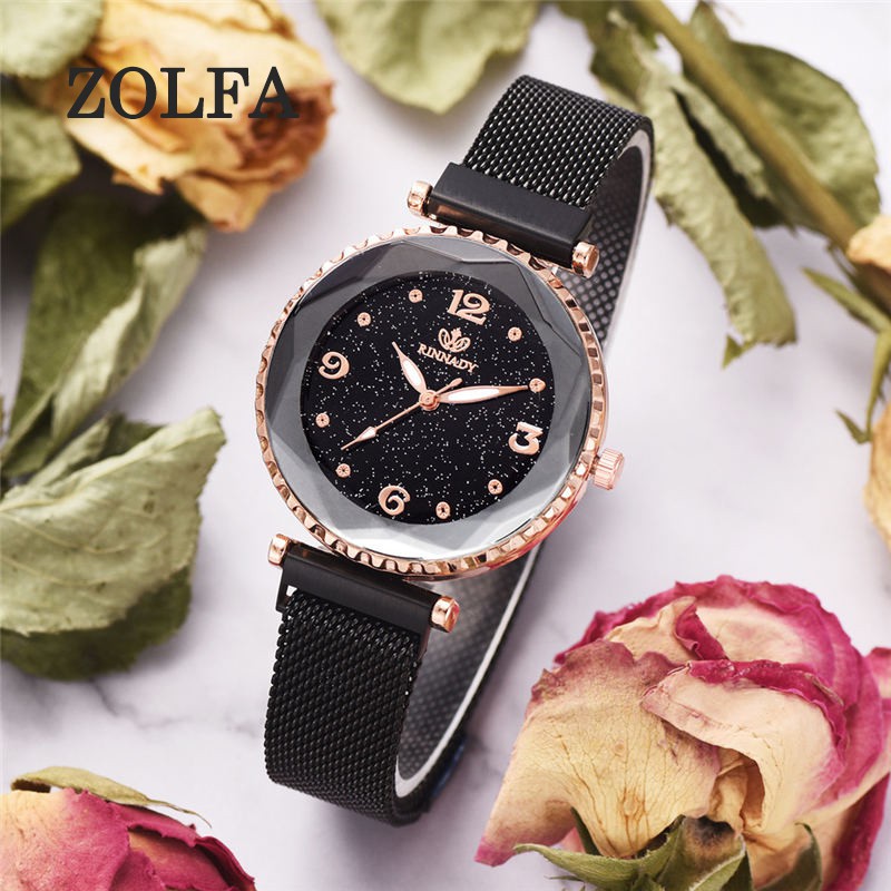 ZOLFA Fashion Rose Gold Ladies Mesh Strap Watch Elegant Starry Women Quartz Wristwatches Analog Clocks Ladies Exquisite Wrist Accessories Đồng hồ nữ