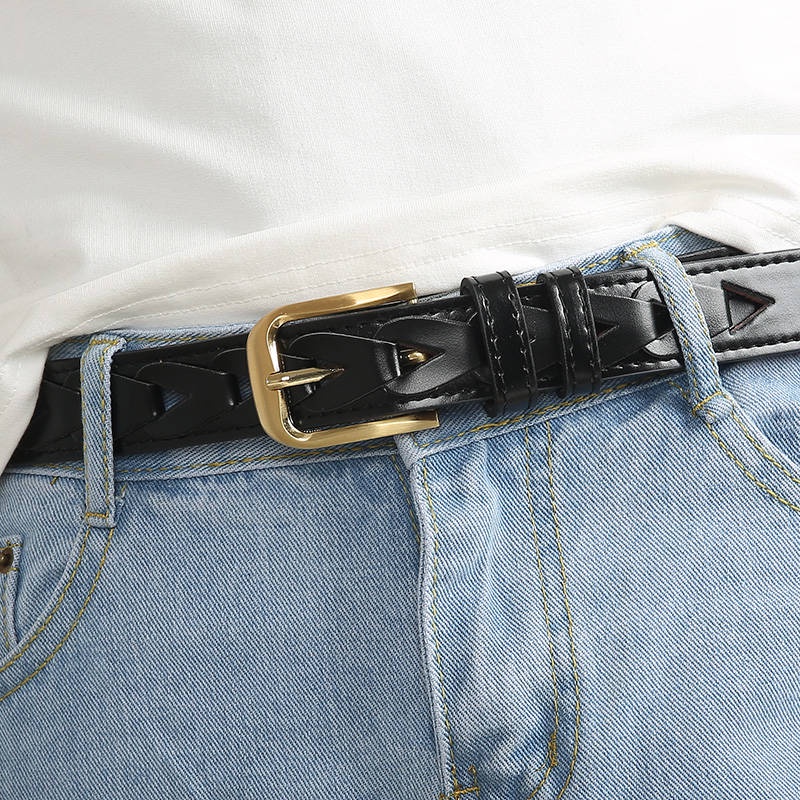 Thắt lưng nữ/ Women's hollow leather belt women's wide casual wild Korean version of the retro pin buckle ladies belt jeans with female decorative tide