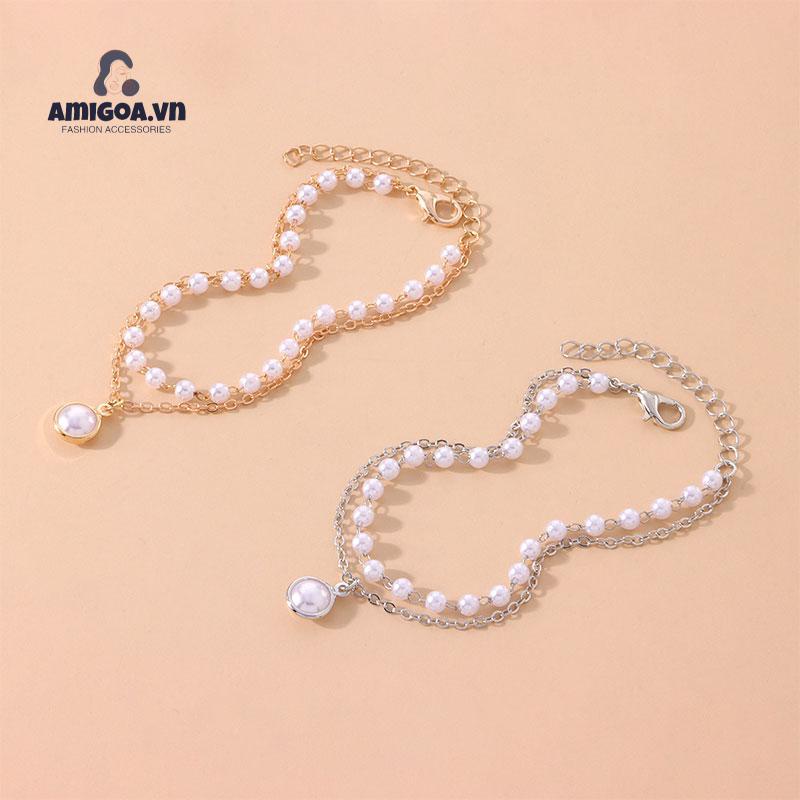 Vòng Tay Hai Lớp Đính Hạt Ngọc Trai Phong Cách Retro