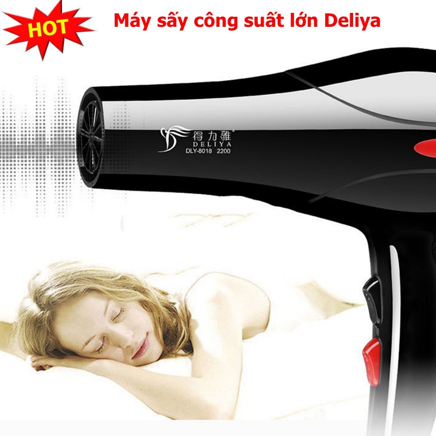Máy sấy tóc DELIYA Công suất lớn 2200W - DLY 8018 sấy nhanh, được tặng kèm nhiều đầu sấy, quà tặng