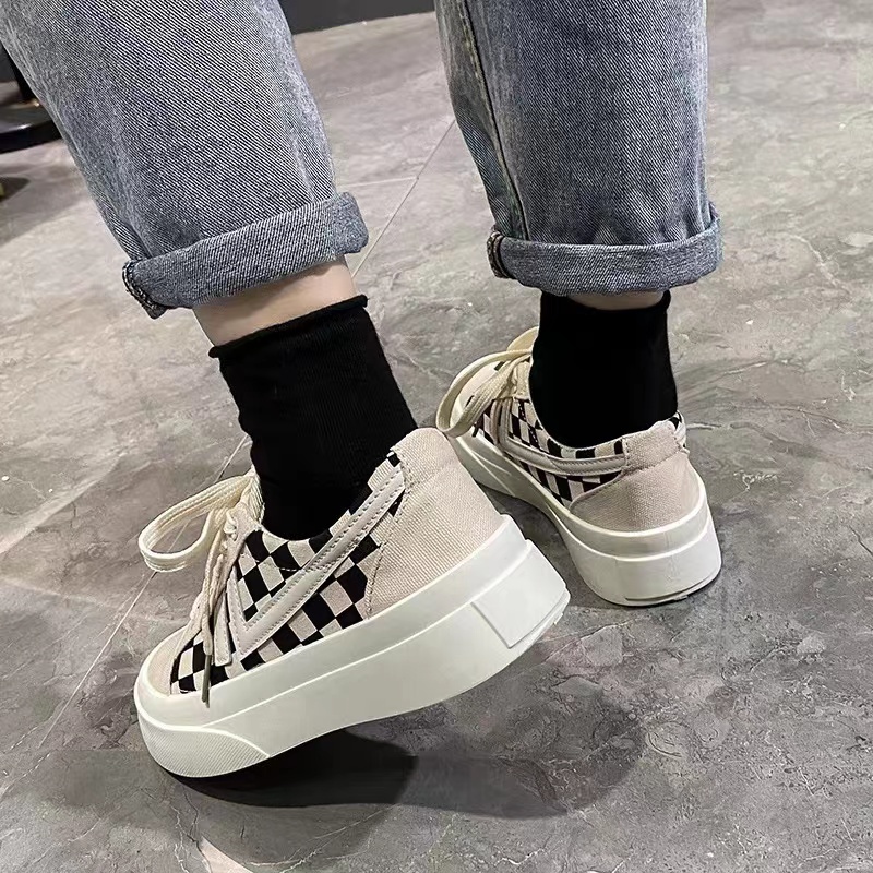 Giày thể thao nữ độn đế sọc kẻ caro thời trang mẫu mới năm nay