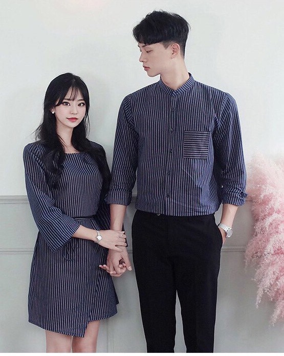 Set đồ đôi nam nữ đẹp [FREESHIP] Set áo váy sơ mi đôi chất đẹp Hàn Quốc Couple CP022