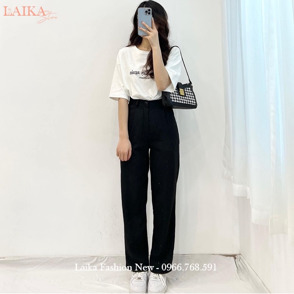 Quần ống rộng nữ lưng cao khóa trước thật vải tuyết mưa dày mềm dáng quần tây nữ ống rộng cạp cao đi học làm công sở đẹp