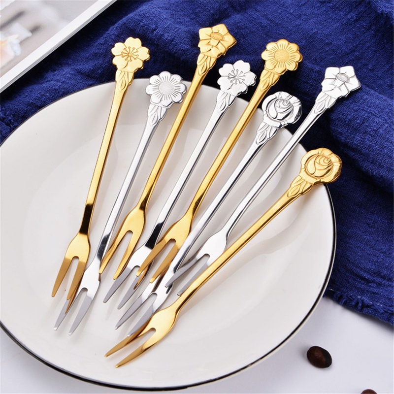 Nĩa ăn trái cây hai tầng bằng thép không gỉ