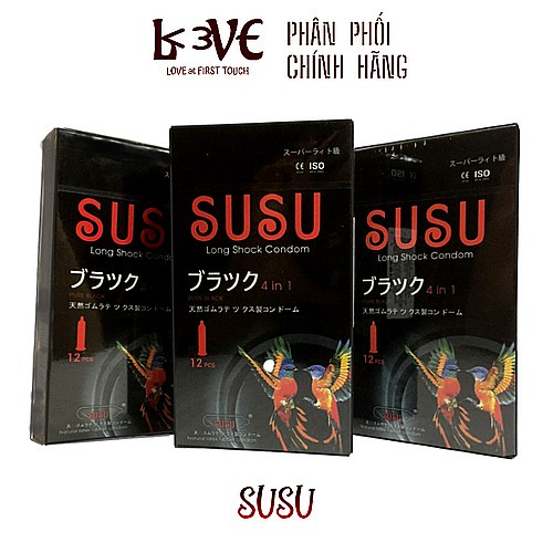 [XẢ HÀNG] Bao cao su SUSU 4IN1 siêu mỏng, trơn, kéo dài Nhật Bản - Hộp 12 chiếc