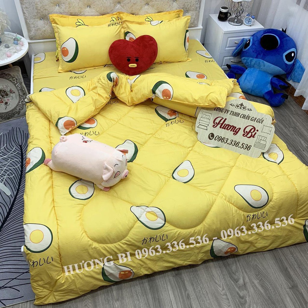 Drap Quả Bơ Vàng - Bộ Chăn Ga Gối Cotton Poly Cao Cấp & Mềm Mịn Sét Chăn Phao 4 Món Tặng Thêm Ôm [ Mới 2020 ]
