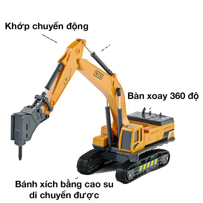 Đồ chơi mô hình cho bé xe đục phá bê tông mô phỏng chi tiết xe ngoài đời thực, với các khớp chuyển động