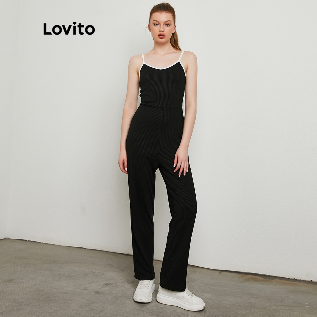 Lovito Bộ Áo Liền Quần Dệt Kim Màu Đen Thời Trang Cho Nữ L20D261
