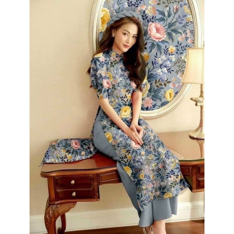 ÁO DÀI TẾT GẤM IN HOA ĐẸP CAO CẤP | BigBuy360 - bigbuy360.vn