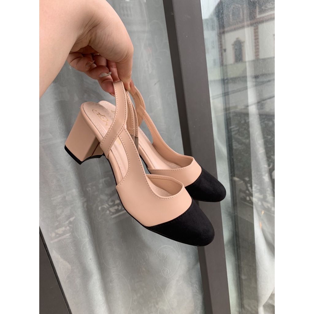 Giày Búp Bê Sandal Nữ Đen Bít Mũi tròn Gót Vuông Bệt 5 cm Đế Bằng Thời Trang Hàn Quốc Đẹp Cao Cấp