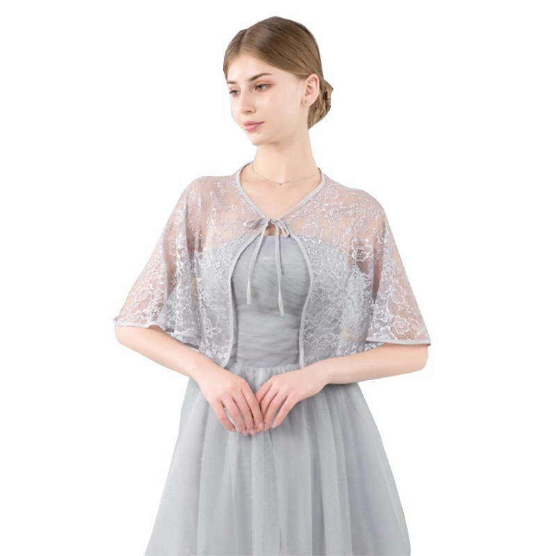 Fine Khăn Choàng Voan Ren Hoa Buộc Dây Cho Phù Dâu Đám Cưới cov