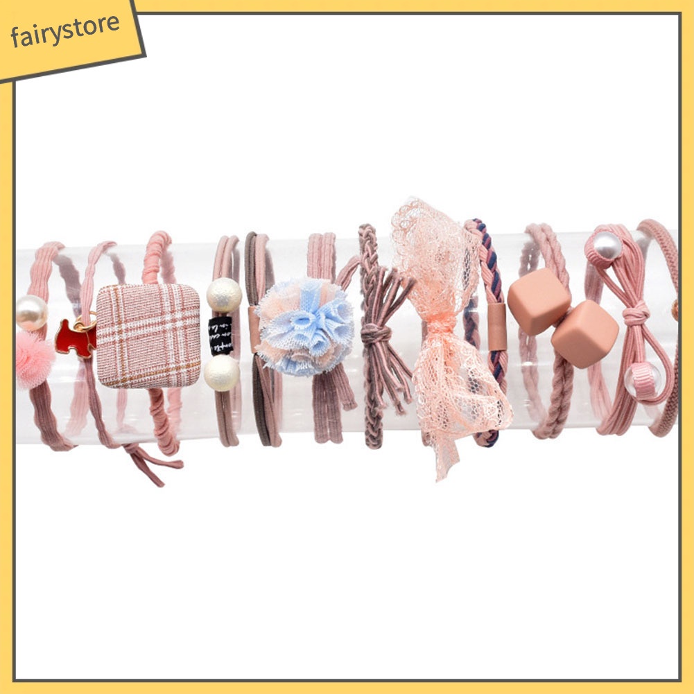 Set 12 Dây Cột Tóc Phối Nơ Và Hạt Ngọc Trai Giả Thời Trang Cho Nữ