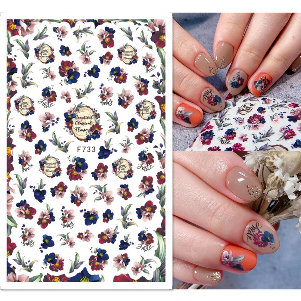 Miếng Dán Trang Trí Móng Tay Hình Hoa Lá 3D DIY