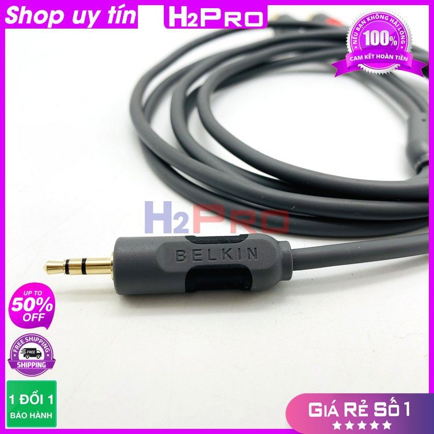 Dây av 1 ra 2 Belkin Đức H2Pro chống nhiễu-chống dứt, dây loa 1 đầu 3.5 ra 2 av dài 2m (hàng bãi)