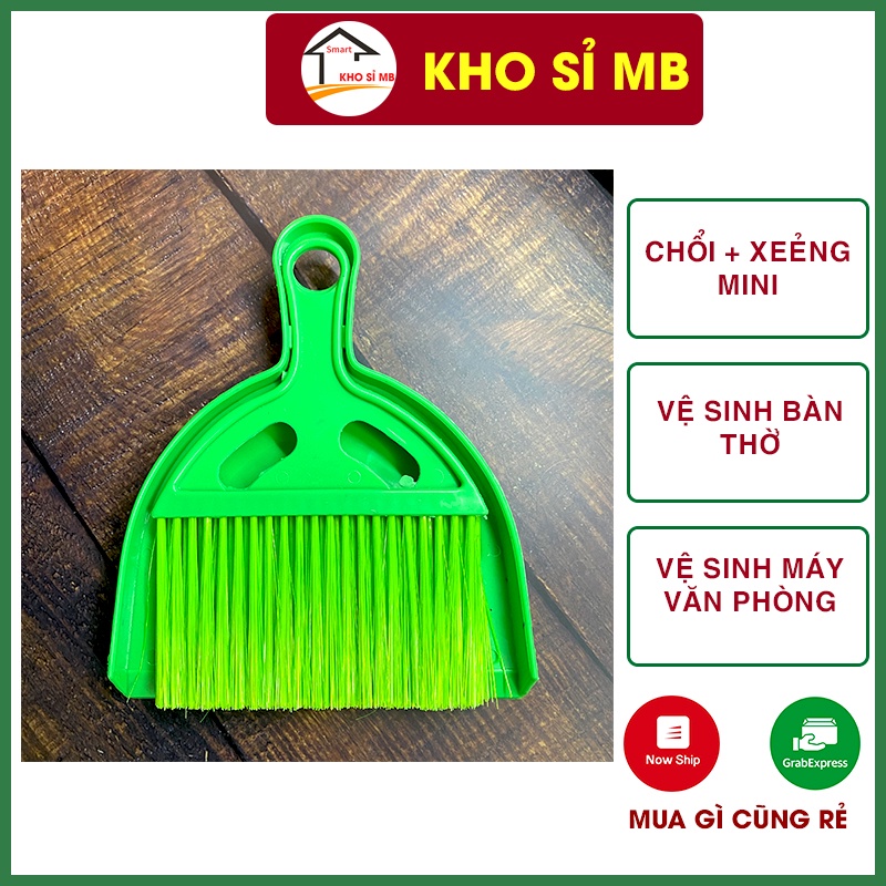 Bộ chổi và xẻng quét dọn bàn thờ, máy văn phòng, chổi nhựa quét nhà mini kho sỉ mb