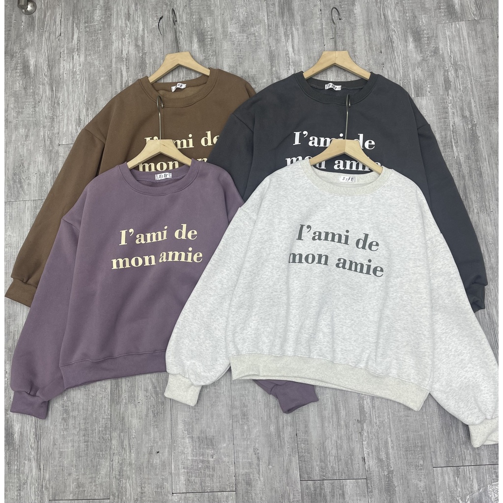 Áo thun dài tay nữ A.364, Áo nỉ form vừa dày dặn 4 màu họa tiết chữ Amie basic - Thời trang nữ Chấm Bi