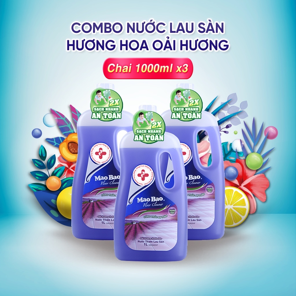 Combo 3 Chai Nước lau sàn Mao Bao 1L - Hương Hoa Oải Hương