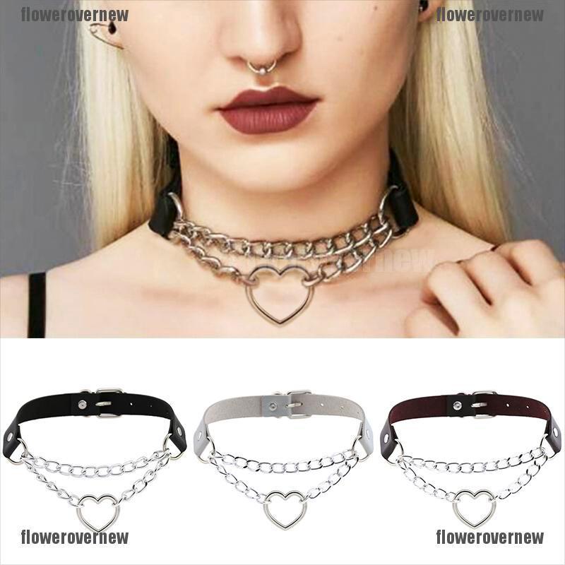 Vòng Cổ Choker Dây Da Mặt Trái Tim Phong Cách Gothic Punk