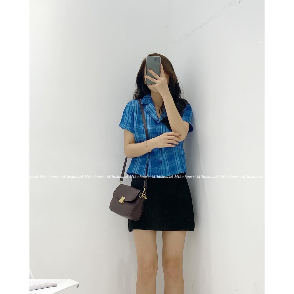 (FREESHIP) Áo blazer kẻ đen xanh