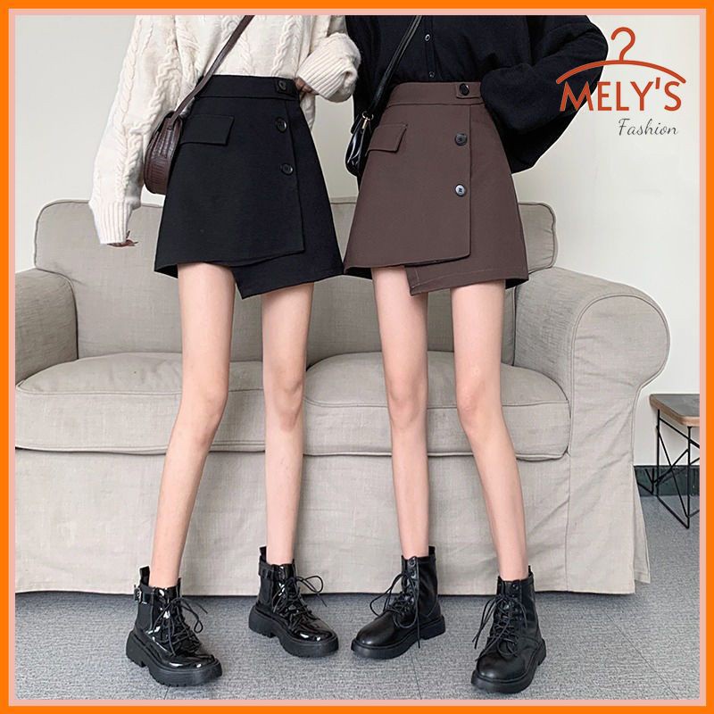 Chân váy ngắn chữ A lưng cao vạt lệch 3 khuy phong cách trẻ trung năng động phong cách Hàn Quốc Mely Fashion CV05