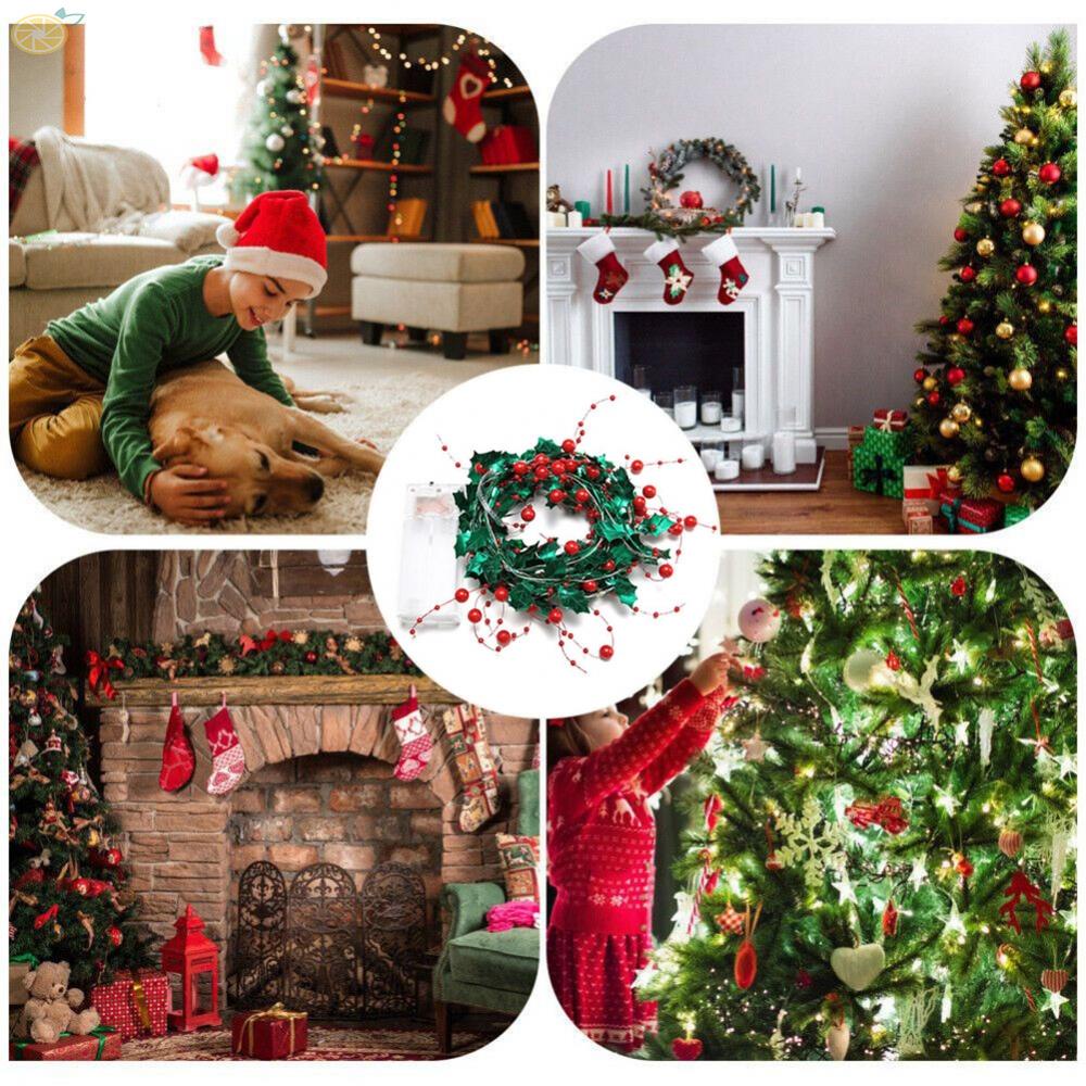 【VARSTR】Artificial Berry Vine With Light Wreath Xmas 2023 Christmas Door New Year