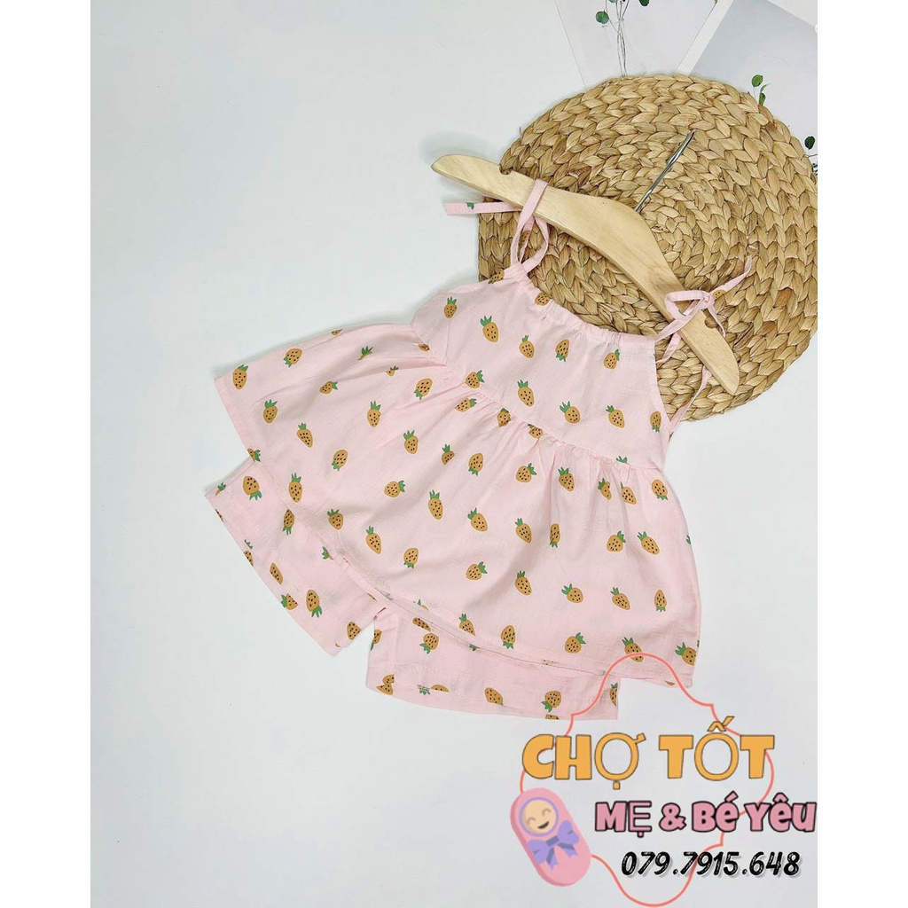 Bộ short xô 2 dây hồng trái dâu bé gái siêu cưng