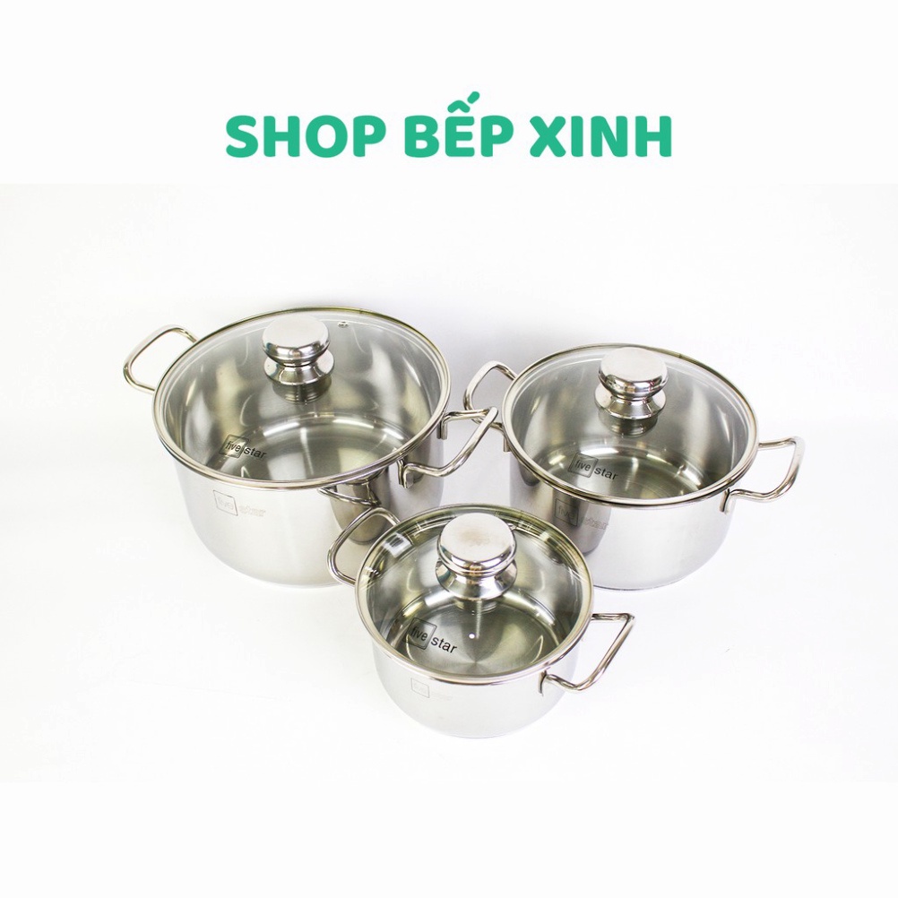 Bộ nồi xửng hấp inox 430 cao cấp Fivestar Standard 4 món nắp kính tặng 2 muỗng canh