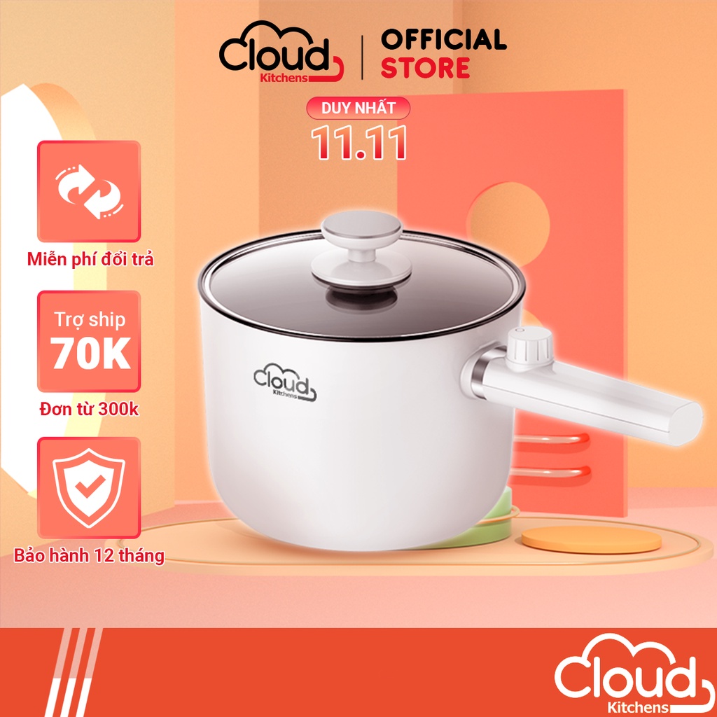 Nồi Lẩu Mini đa năng Cloud Kitchens, 2 Nấc Nhiệt, Nồi Nấu Mì mini 1.5L, Ca nấu lẩu, Chống Dính Cao Cấp Chính Hãng